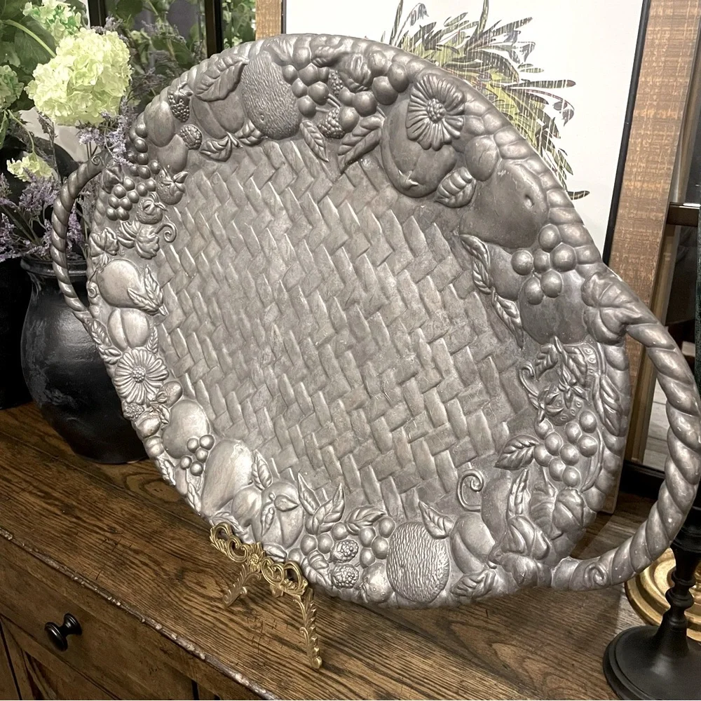 Lenox Metal Fruit Basket Weave Aluminum Serving Tray Large Tray 22